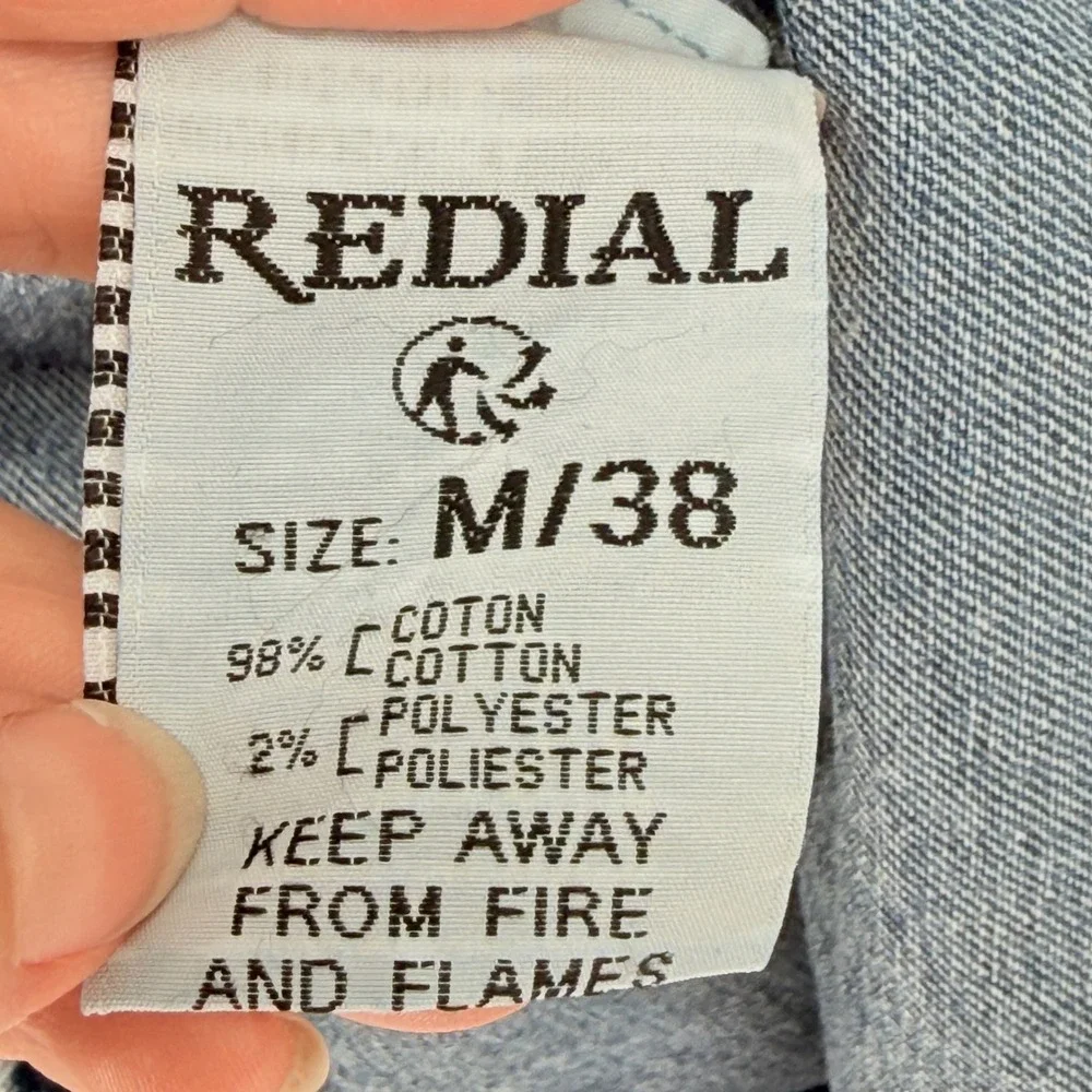 Redial Denim Mini Dress Womens Medium 38 Blue Acid Wash Ruffle Boho Western